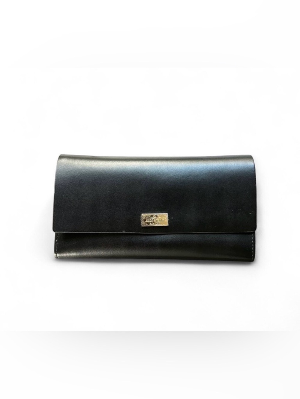 Kate Spade Black Leather Flap Wallet with Gold Logo Plate